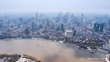 上海外滩城市风景后移延时航拍航拍